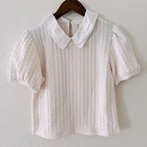 Kirious Los Angeles Chic Cream Knit Blouse with White Collar Medium